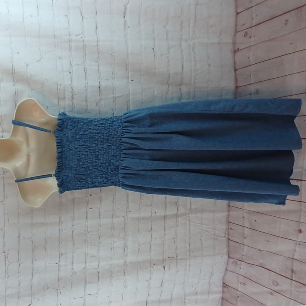 love by chesley chambray prairie smocked sundress button front spaghetti strap l - Picture 4 of 14